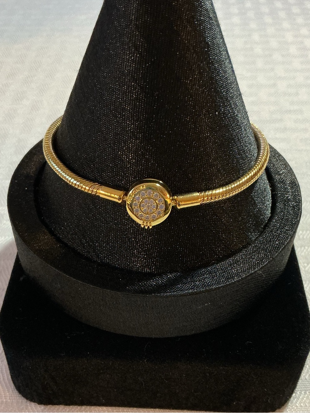 Pandora Authentic Signed “Moments” Crown 14k Gold Plated Snake Chain Bracelet